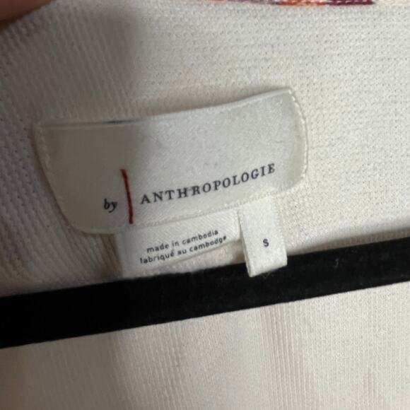 Anthropologie Women's V-Neck Waffle Knit Annette Top White Boho Paisley Small - Picture 3 of 9